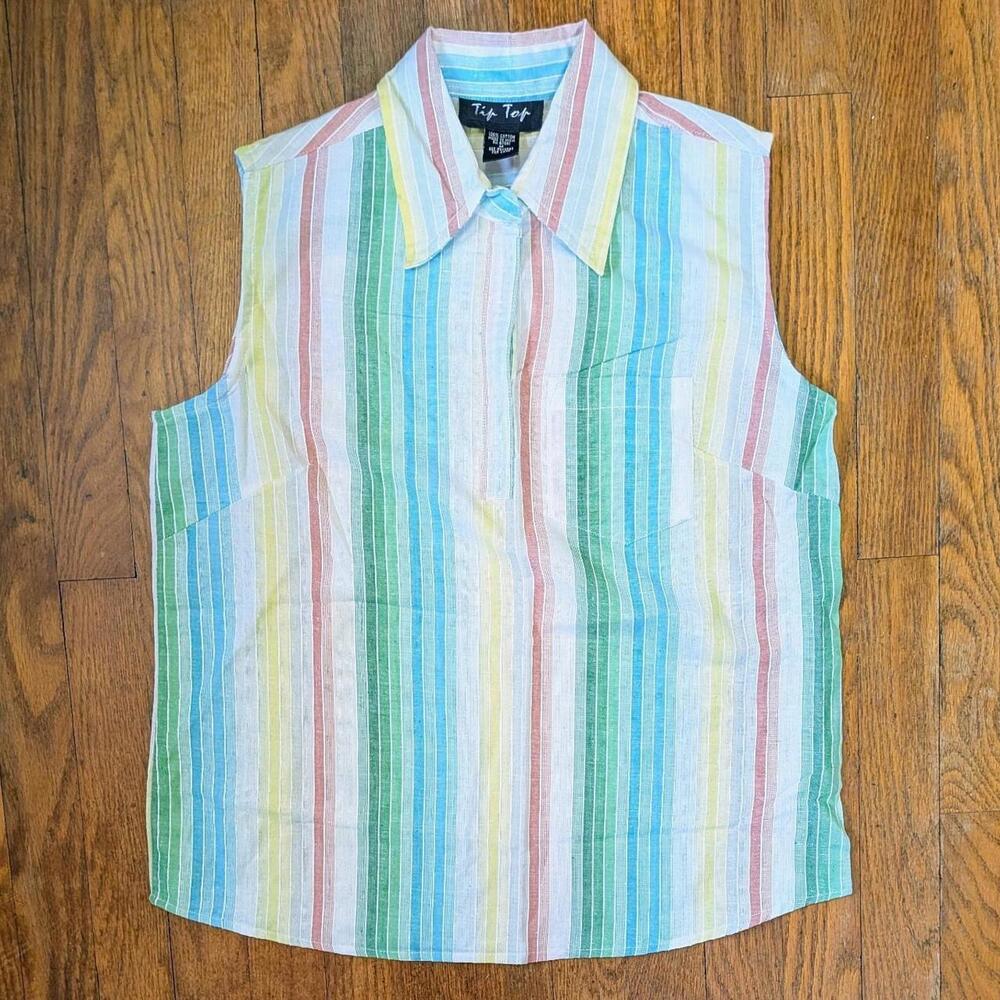 1980s Tip Top Rainbow Stripe Cotton Pullover Top Medium